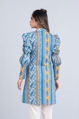 Puff-Sleeved Cotton Satin Kurti - Mystika