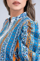 Puff-Sleeved Cotton Satin Kurti - Mystika
