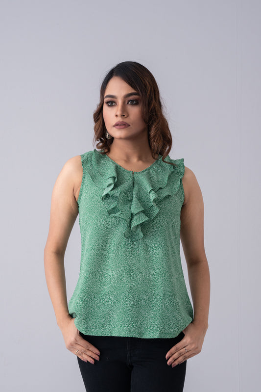 Sleeveless Georgette Tank Top with Frill Details