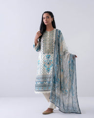 Smart Fit Embroidered Three-Piece Lawn with Chiffon Dupatta