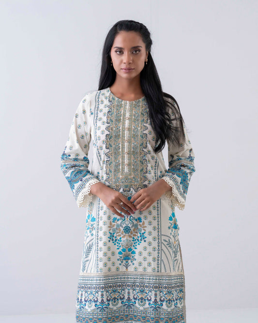 Smart Fit Embroidered Three-Piece Lawn with Chiffon Dupatta