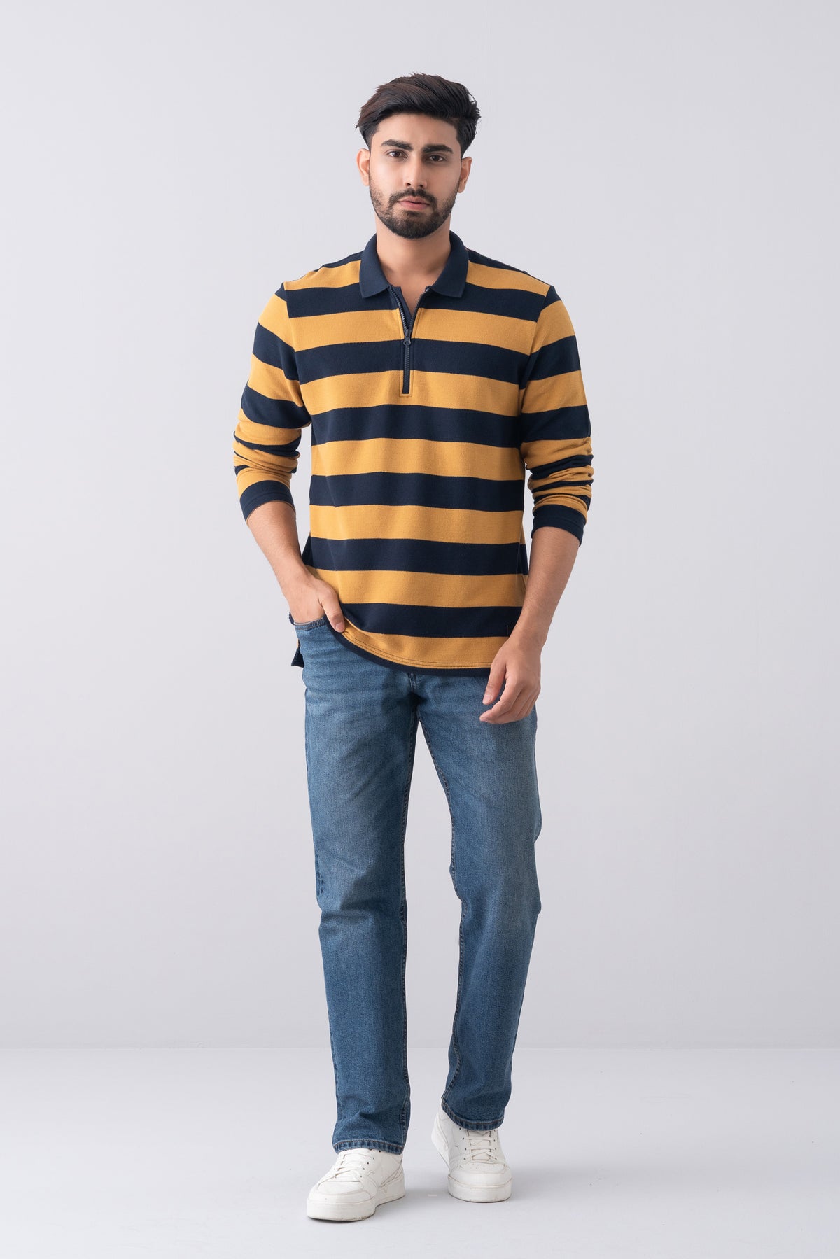 Regular Fit Cotton Double Pique Striped Polo