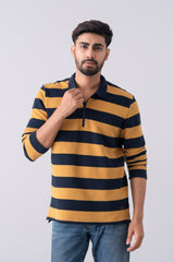 Regular Fit Cotton Double Pique Striped Polo