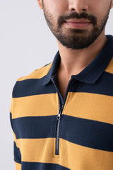 Regular Fit Cotton Double Pique Striped Polo
