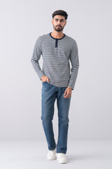 Regular Fit Long Sleeve Striped Henley T-Shirt