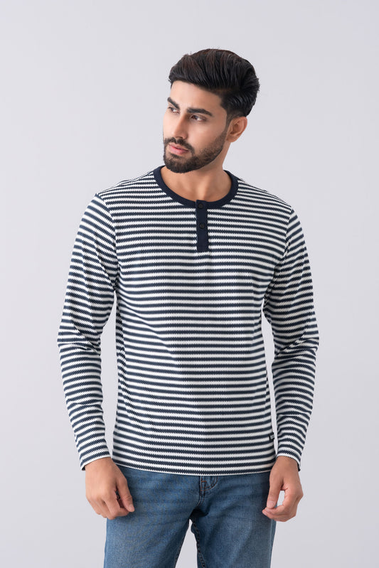 Regular Fit Long Sleeve Striped Henley T-Shirt