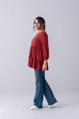 Tiered Design Full-Sleeve Knit Top