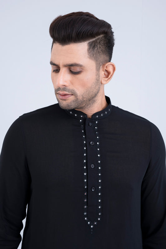 Regular Fit Dollar-Embroidered Kabli Set