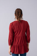 Tiered Design Full-Sleeve Knit Top