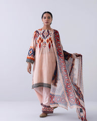Relaxed Fit Embroidered Three-Piece Lawn with Chiffon Dupatta
