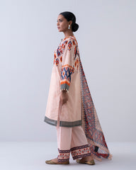 Relaxed-Fit Embroidered Three-Piece Lawn with Chiffon Dupatta