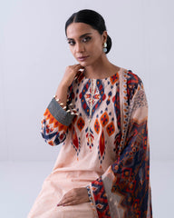 Relaxed-Fit Embroidered Three-Piece Lawn with Chiffon Dupatta