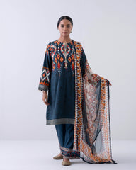 Relaxed Fit Embroidered Three-Piece Lawn with Chiffon Dupatta