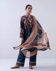 Relaxed-Fit Embroidered Three-Piece Lawn with Chiffon Dupatta
