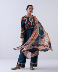 Relaxed Fit Embroidered Three-Piece Lawn with Chiffon Dupatta