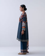 Relaxed-Fit Embroidered Three-Piece Lawn with Chiffon Dupatta