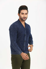 Denim-Style Cardigan Sweater