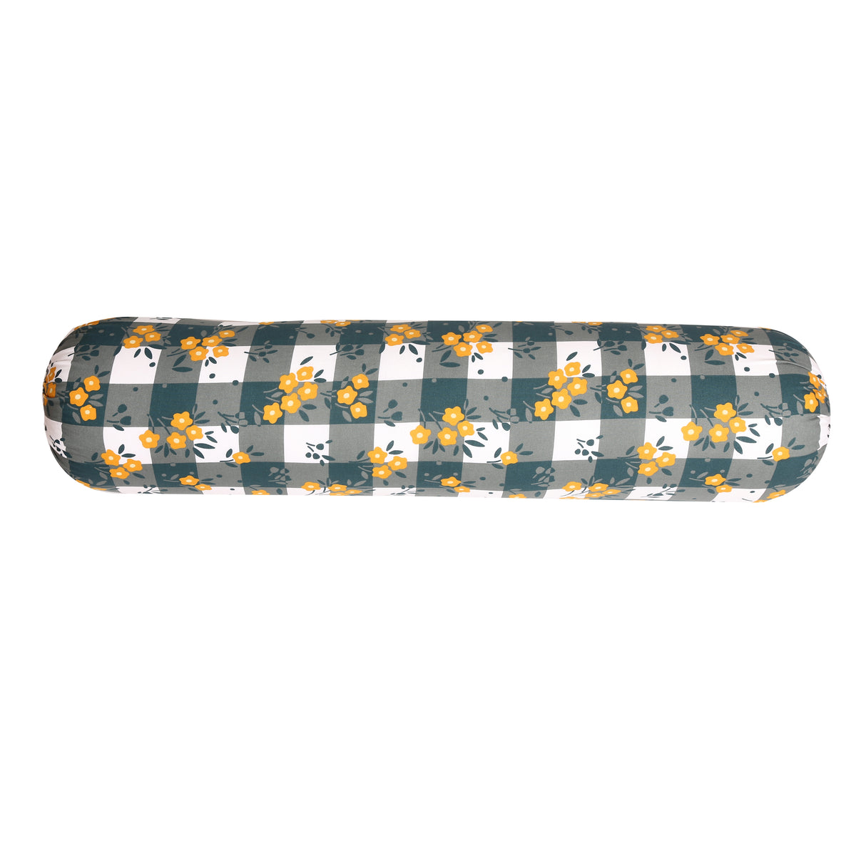 Bolster Cover - Green Check Floral