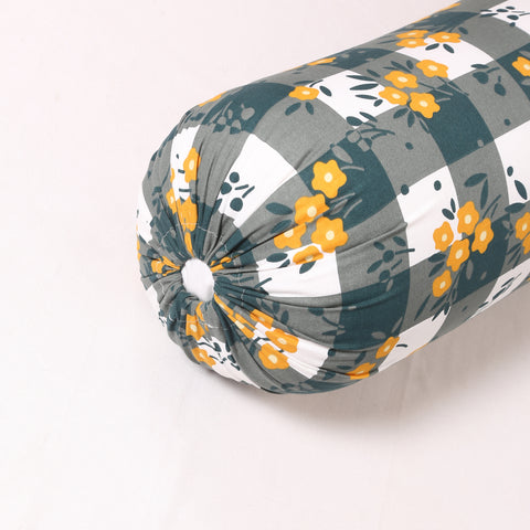 Bolster Cover - Green Check Floral