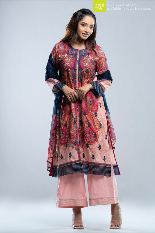 Smart Fit Three-Piece Semi-Formal Lawn with Chiffon Dupatta