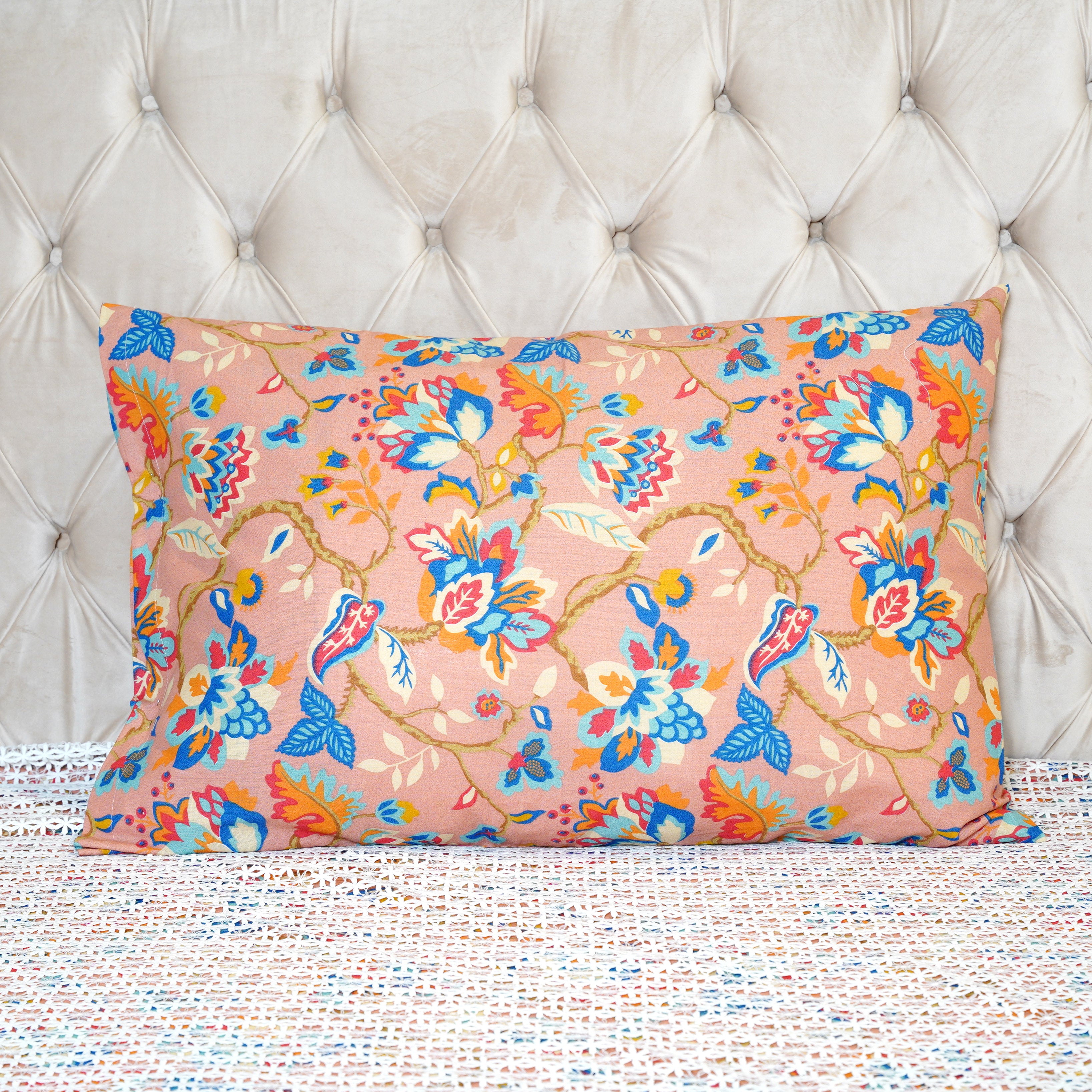 Peach Floral Pillow Cover